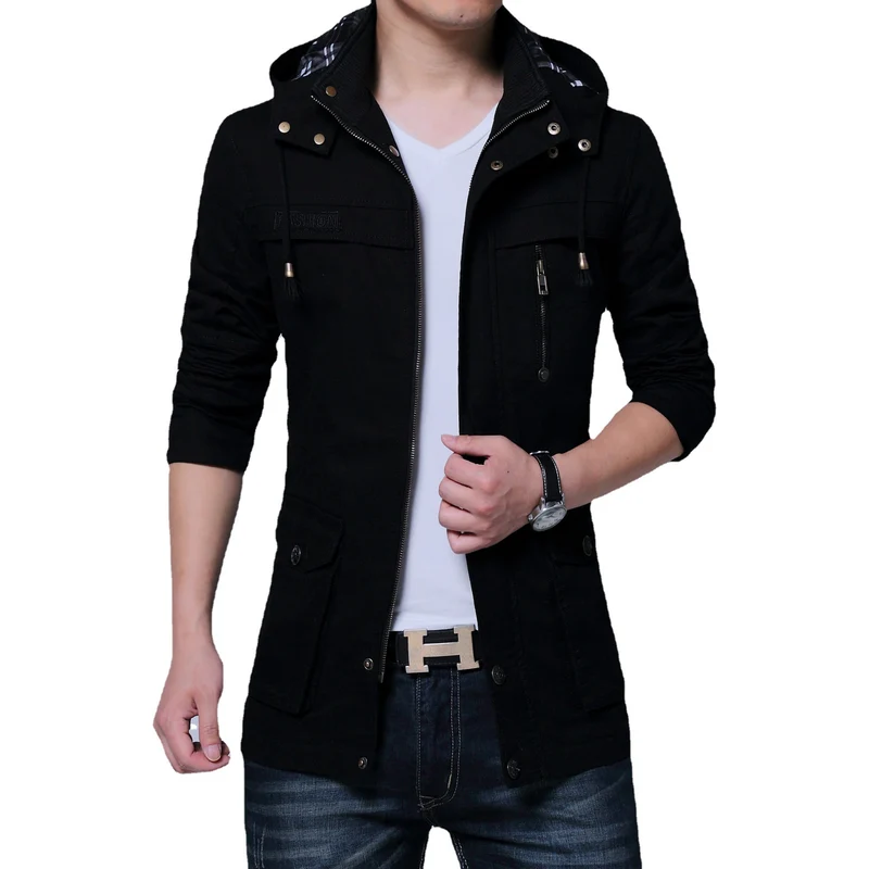 Herren Utility-Canvasjacke mit Kapuze, Reißverschluss-Front und Mehrfachtaschen Drune