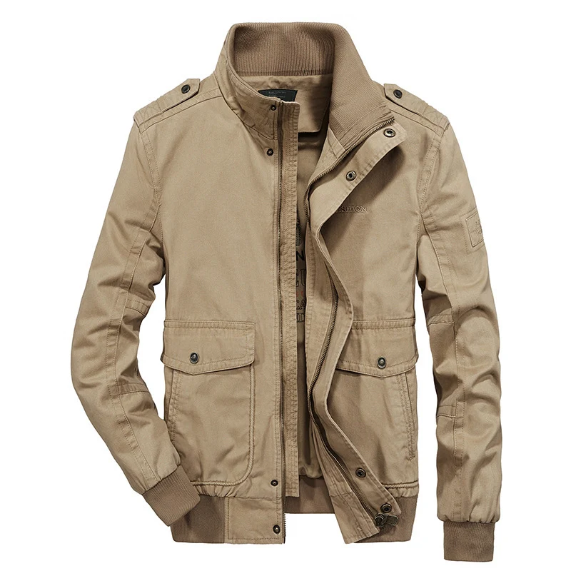 Herren Utility-Canvasblouson mit hohem Stehkragen, Schulterpatten und doppelter Frontöffnung Drune