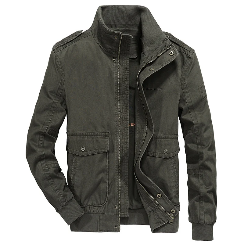 Herren Utility-Canvasblouson mit hohem Stehkragen, Schulterpatten und doppelter Frontöffnung Drune