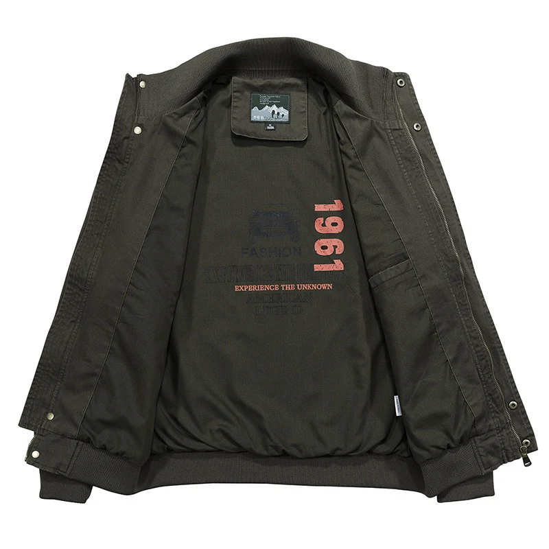 Herren Utility-Canvasblouson mit hohem Stehkragen, Schulterpatten und doppelter Frontöffnung Drune