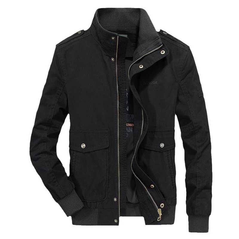 Herren Utility-Canvasblouson mit hohem Stehkragen, Schulterpatten und doppelter Frontöffnung Drune