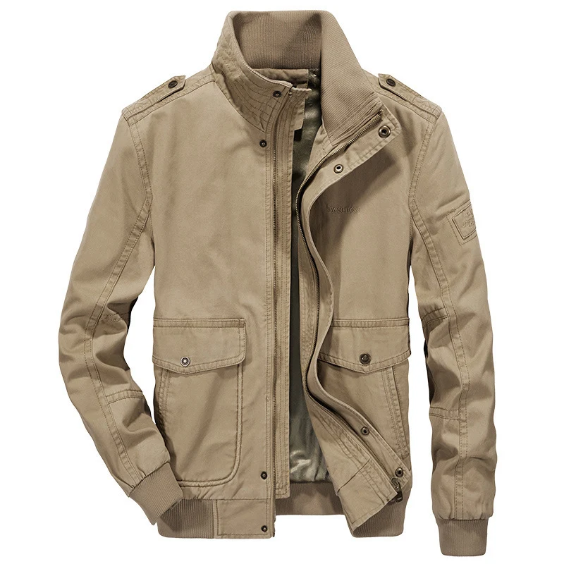 Herren Utility-Canvasblouson mit hohem Stehkragen, Schulterpatten und doppelter Frontöffnung Drune