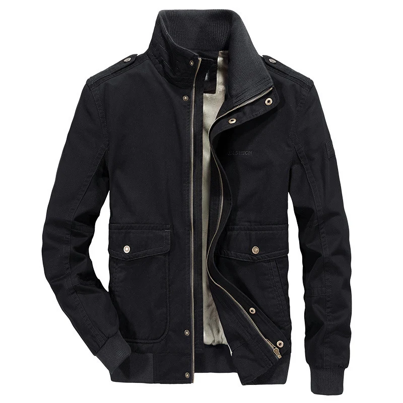 Herren Utility-Canvasblouson mit hohem Stehkragen, Schulterpatten und doppelter Frontöffnung Drune