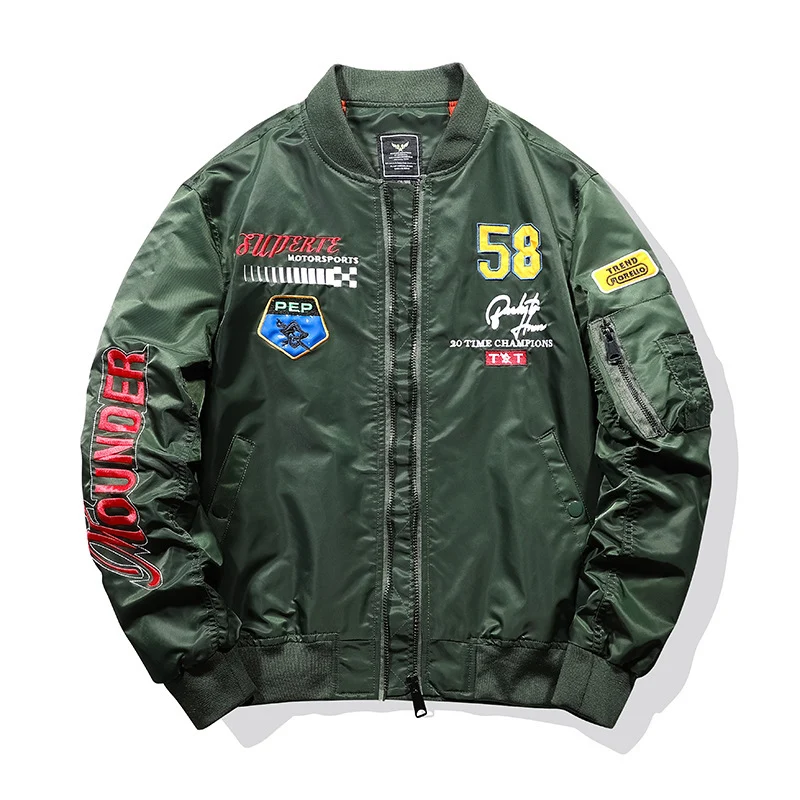 Herren Utility-Bomberjacke im Fliegerstil mit Ärmel-Taschen und Stickpatches Drune