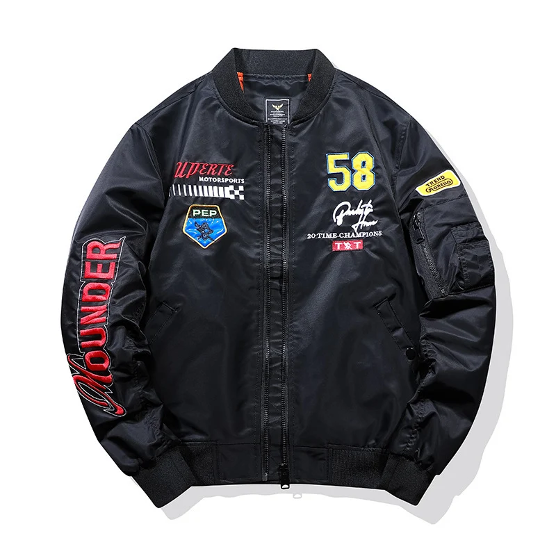 Herren Utility-Bomberjacke im Fliegerstil mit Ärmel-Taschen und Stickpatches Drune