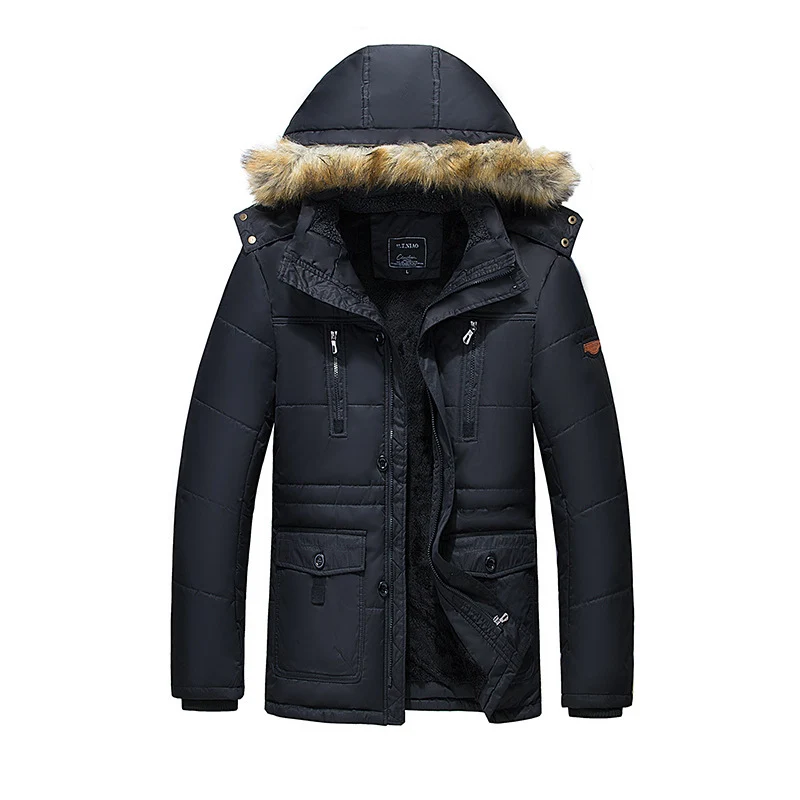 Herren urbaner Thermo-Parka mit wärmender Teddyinnenlage, Kunstfellkapuze und Mehrfachtaschen Drune