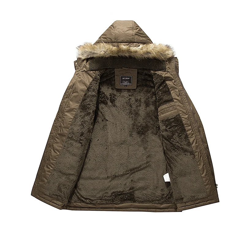 Herren urbaner Thermo-Parka mit wärmender Teddyinnenlage, Kunstfellkapuze und Mehrfachtaschen Drune