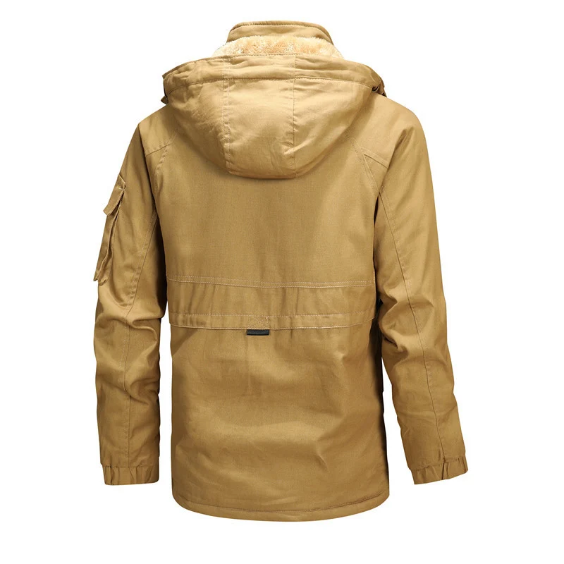 Herren Urbaner Thermo-Canvasparka mit Kapuze, Sherpa-Kragen und Multifunktions-Außentaschen Drune
