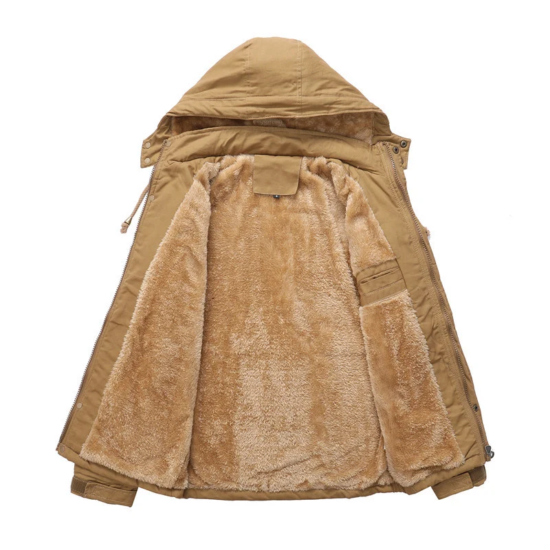 Herren Urbaner Thermo-Canvasparka mit Kapuze, Sherpa-Kragen und Multifunktions-Außentaschen Drune