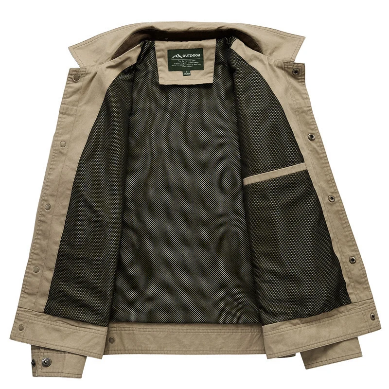 Herren Urbaner Canvas-Utility-Blouson mit Stehkragen, Mesh‑Fütterung und Brustpattentasche Drune