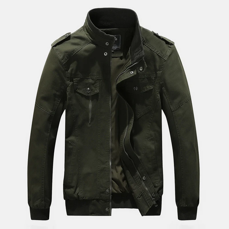 Herren Urbaner Canvas-Pilotblouson mit verstärkten Schultern, Stehkragen und verdecktem Reißverschluss Drune