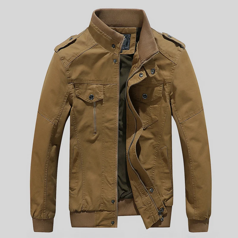 Herren Urbaner Canvas-Pilotblouson mit verstärkten Schultern, Stehkragen und verdecktem Reißverschluss Drune