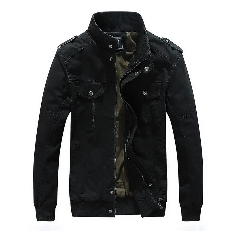 Herren Urbaner Canvas-Pilotblouson mit verstärkten Schultern, Stehkragen und verdecktem Reißverschluss Drune