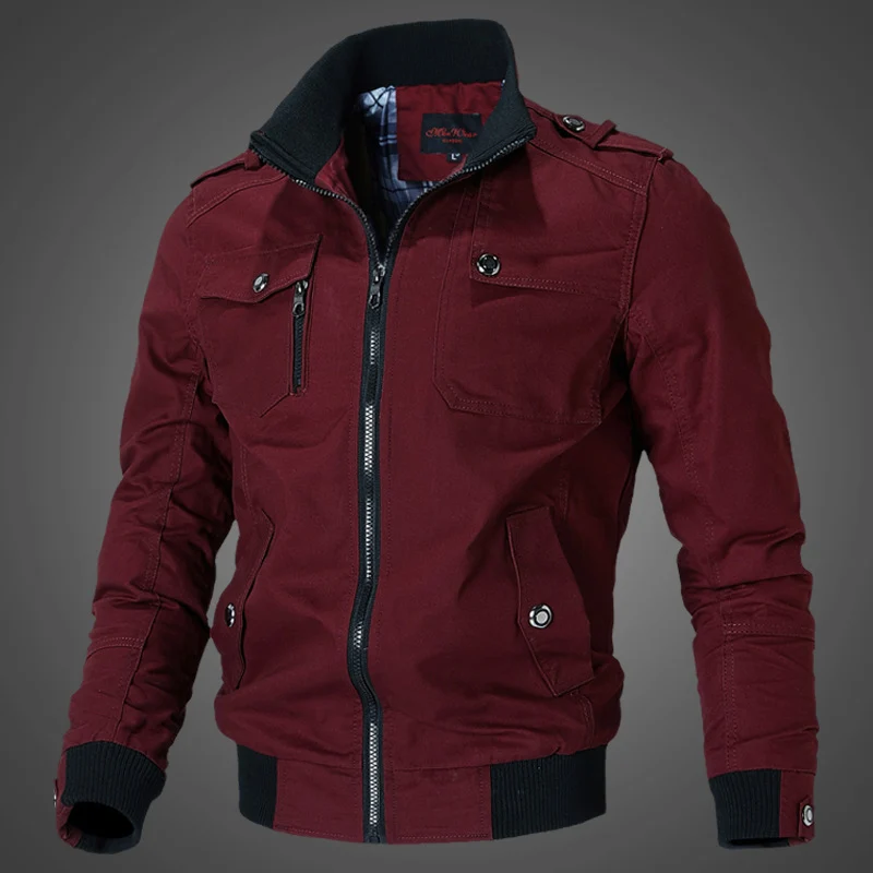 Herren Urbaner Canvas-Flightblouson mit Schulterepauletten, Stehkragen und gerippten Abschlüssen Drune