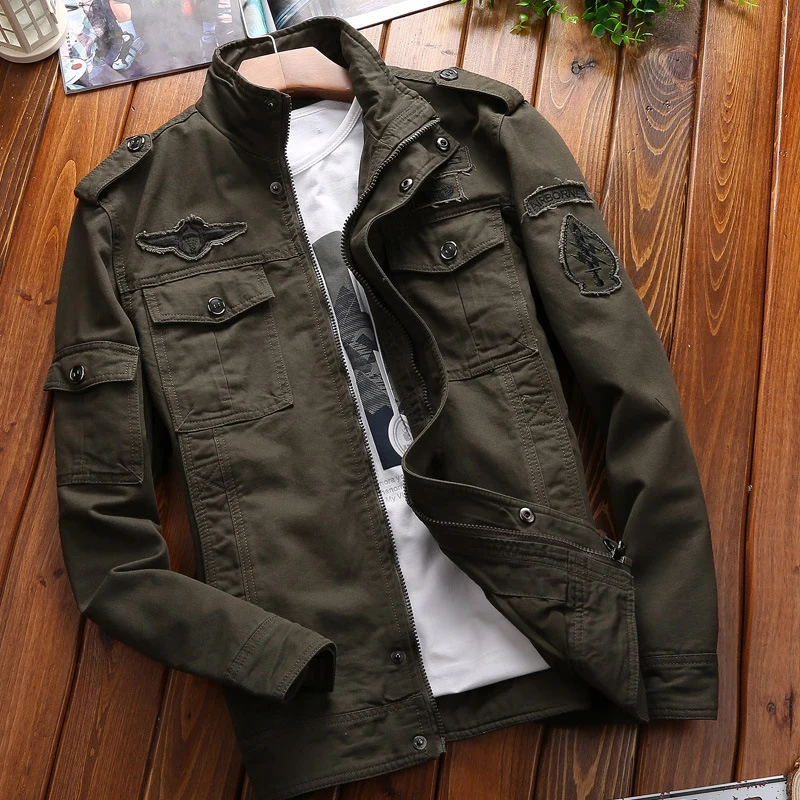 Herren Urbaner Canvas-Combat-Blouson mit verdeckter Zip-Leiste, Pattentaschen und Schulterepauletten Drune