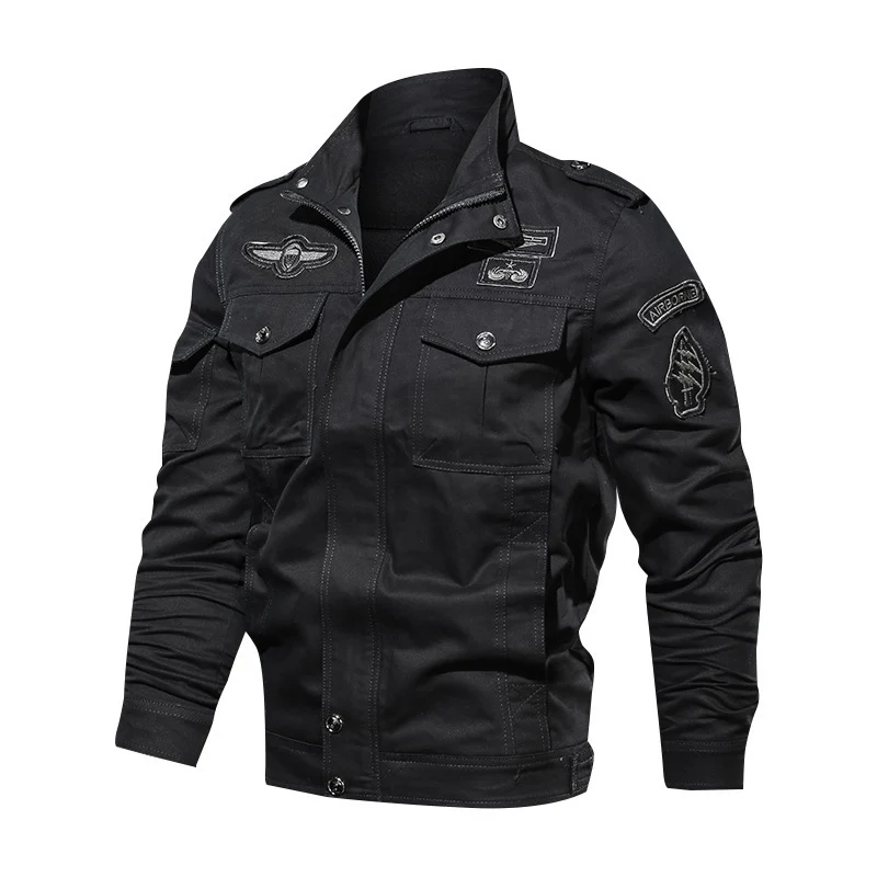 Herren Urbaner Canvas-Combat-Blouson mit verdeckter Zip-Leiste, Pattentaschen und Schulterepauletten Drune
