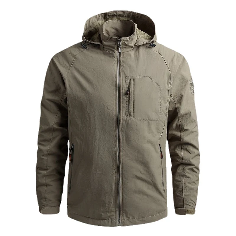 Herren ultraleichte Reisefeldjacke mit Packfunktion, wasserabweisender Außenschicht und verdeckten Multifunktionstaschen Drune