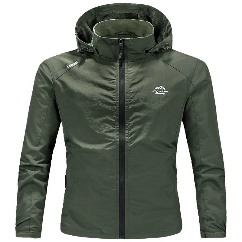 Herren Ultraleichte packbare Outdoorjacke mit hohem Kragen, Kapuze und atmungsaktivem Meshfutter Drune