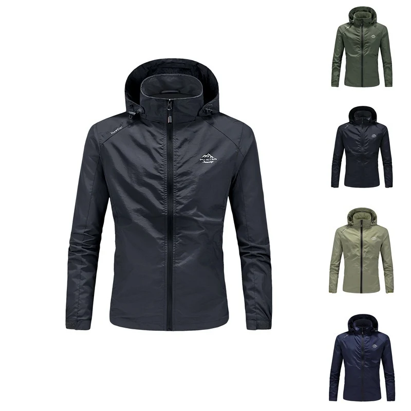 Herren Ultraleichte packbare Outdoorjacke mit hohem Kragen, Kapuze und atmungsaktivem Meshfutter Drune