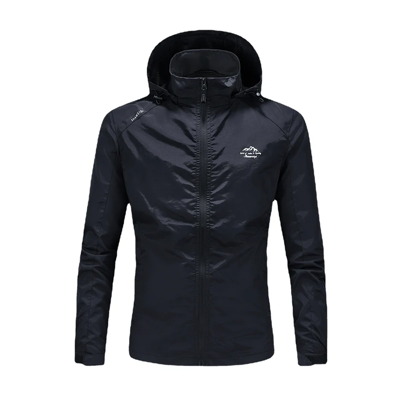 Herren Ultraleichte packbare Outdoorjacke mit hohem Kragen, Kapuze und atmungsaktivem Meshfutter Drune