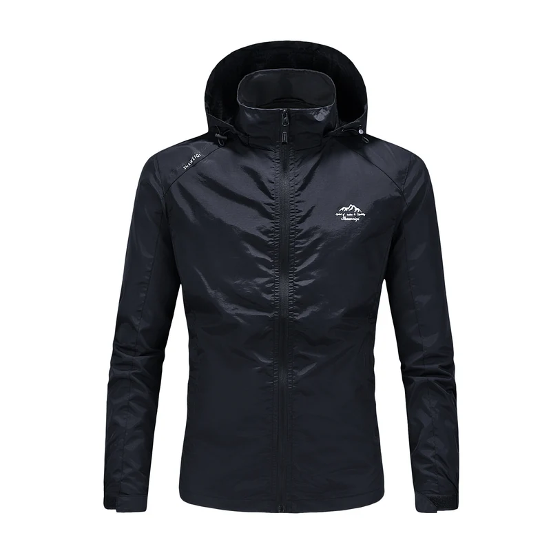 Herren Ultraleichte packbare Outdoorjacke mit hohem Kragen, Kapuze und atmungsaktivem Meshfutter Drune