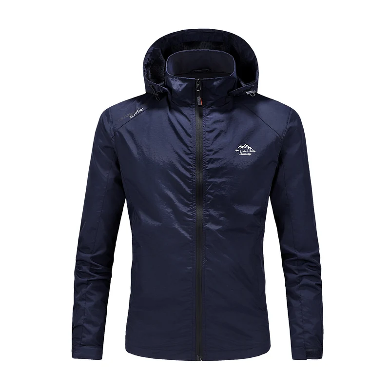 Herren Ultraleichte packbare Outdoorjacke mit hohem Kragen, Kapuze und atmungsaktivem Meshfutter Drune