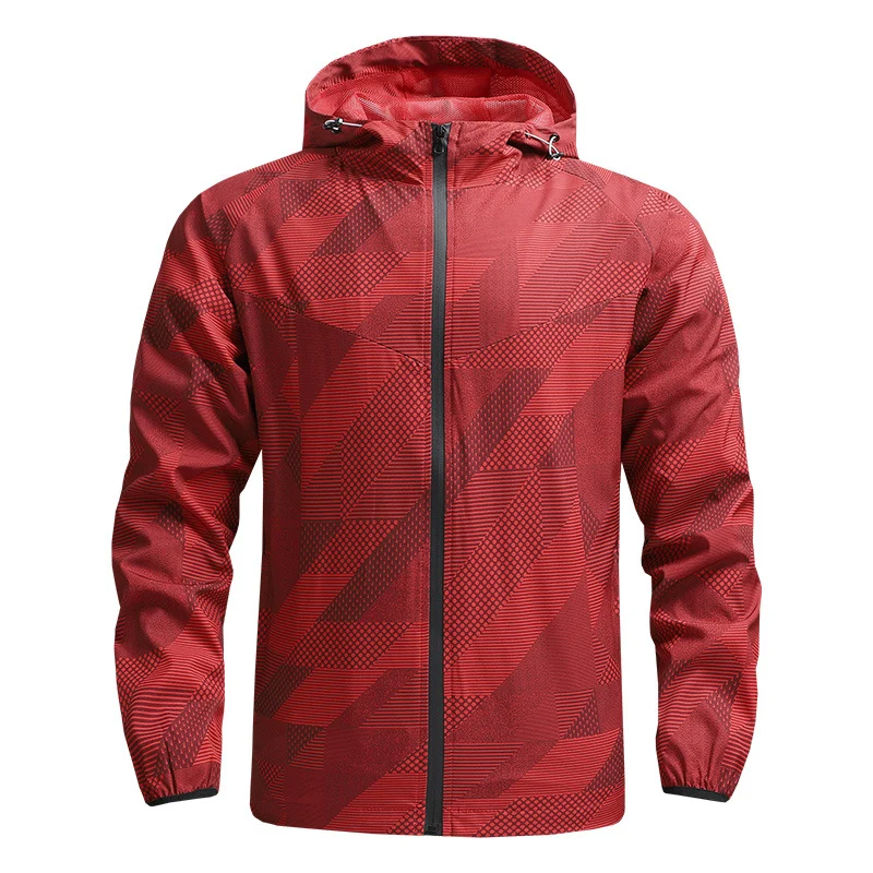 Herren Ultraleichte atmungsaktive Windjacke mit Kapuze und reflektierendem Geometrie-Print Drune