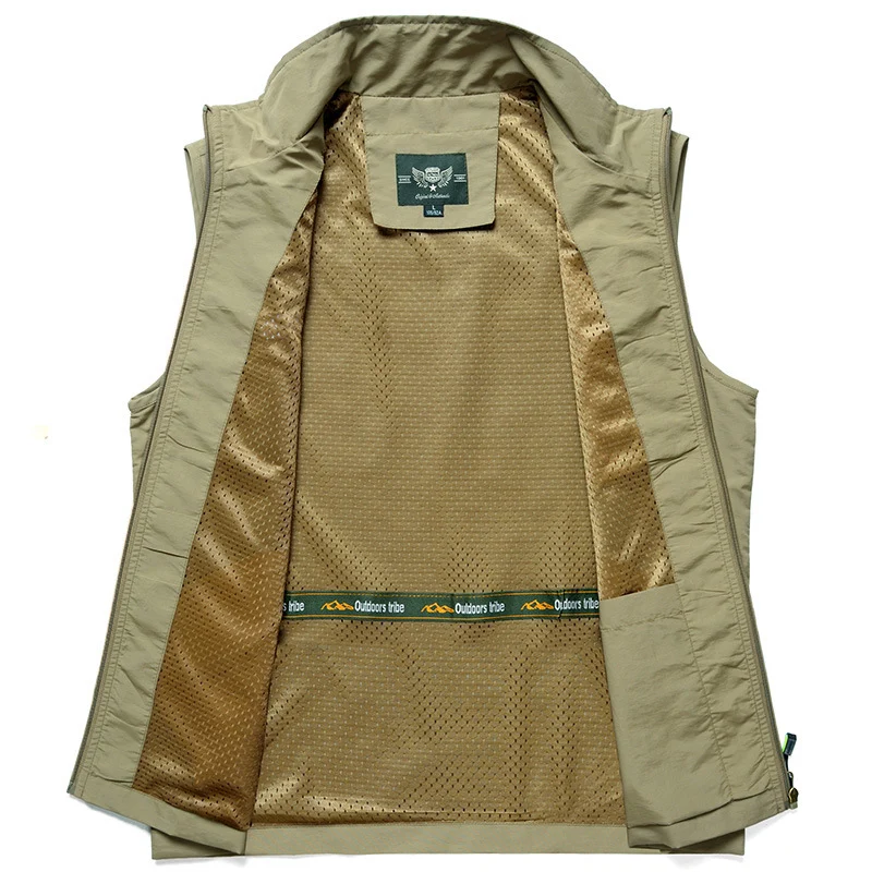 Herren ultraleichte atmungsaktive Outdoor‑Trekkingweste mit Mesh‑Futter, Stehkragen und Mehrfach‑Reißverschlusstaschen Drune