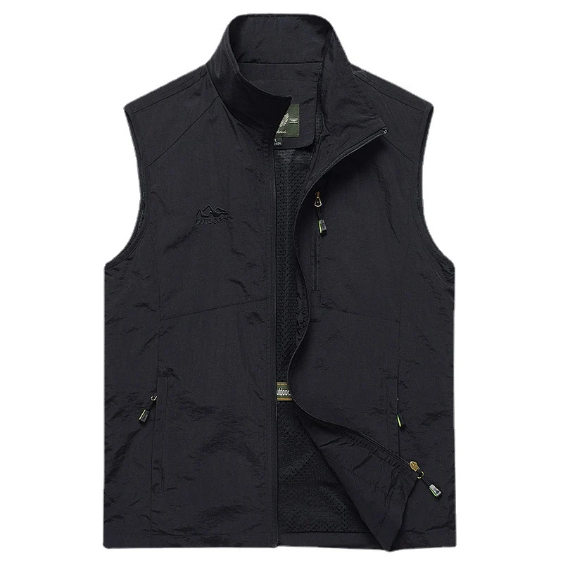 Herren ultraleichte atmungsaktive Outdoor‑Trekkingweste mit Mesh‑Futter, Stehkragen und Mehrfach‑Reißverschlusstaschen Drune