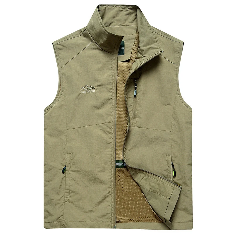 Herren ultraleichte atmungsaktive Outdoor‑Trekkingweste mit Mesh‑Futter, Stehkragen und Mehrfach‑Reißverschlusstaschen Drune