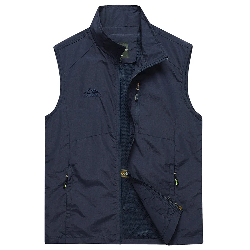 Herren ultraleichte atmungsaktive Outdoor‑Trekkingweste mit Mesh‑Futter, Stehkragen und Mehrfach‑Reißverschlusstaschen Drune