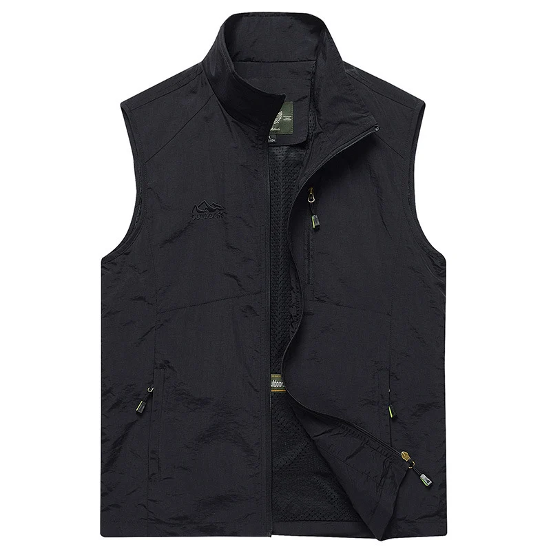 Herren ultraleichte atmungsaktive Outdoor‑Trekkingweste mit Mesh‑Futter, Stehkragen und Mehrfach‑Reißverschlusstaschen Drune