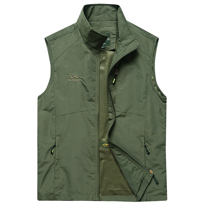 Herren ultraleichte atmungsaktive Outdoor‑Trekkingweste mit Mesh‑Futter, Stehkragen und Mehrfach‑Reißverschlusstaschen Drune