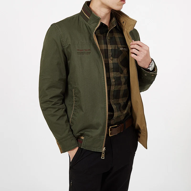 Herren Übergangs-Fieldjacke aus gewachstem Canvas mit Stehkragen und verdecktem Reißverschluss Drune