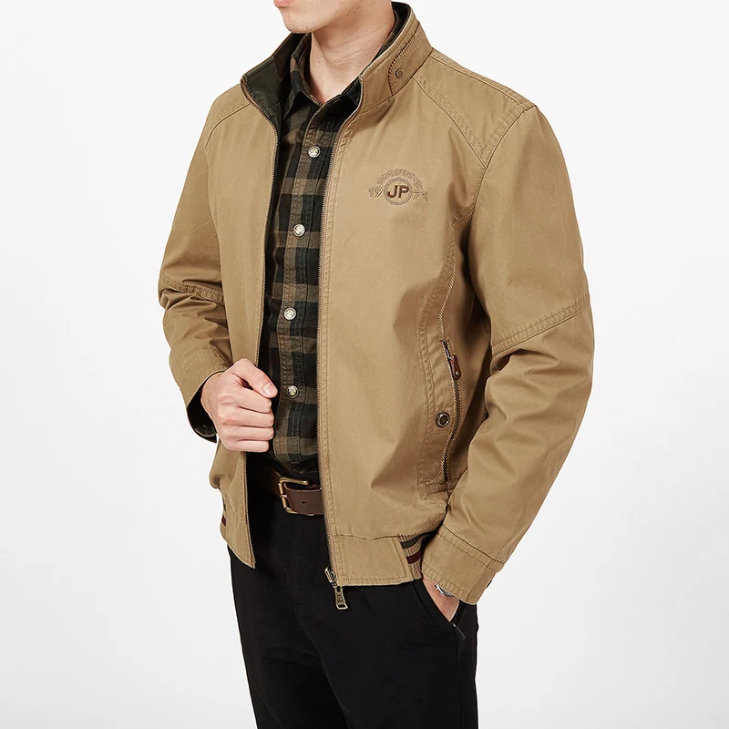 Herren Übergangs-Fieldjacke aus gewachstem Canvas mit Stehkragen und verdecktem Reißverschluss Drune