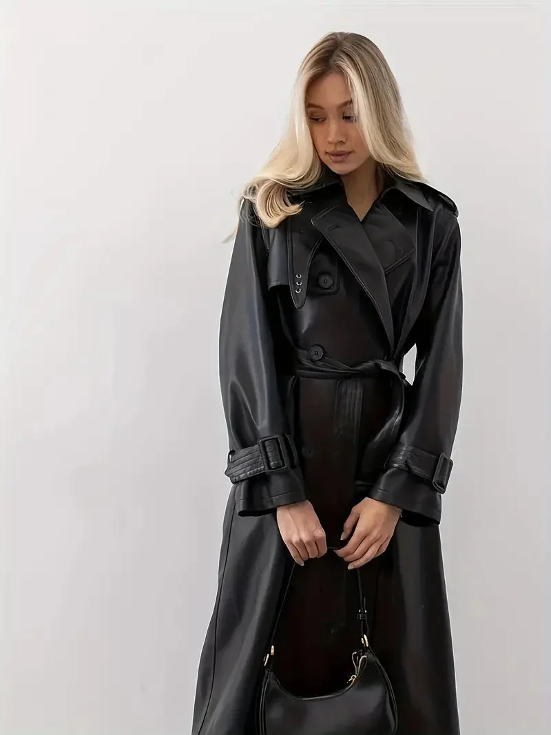 Sophia | Chic And Modern Faux Leather Trench Coat