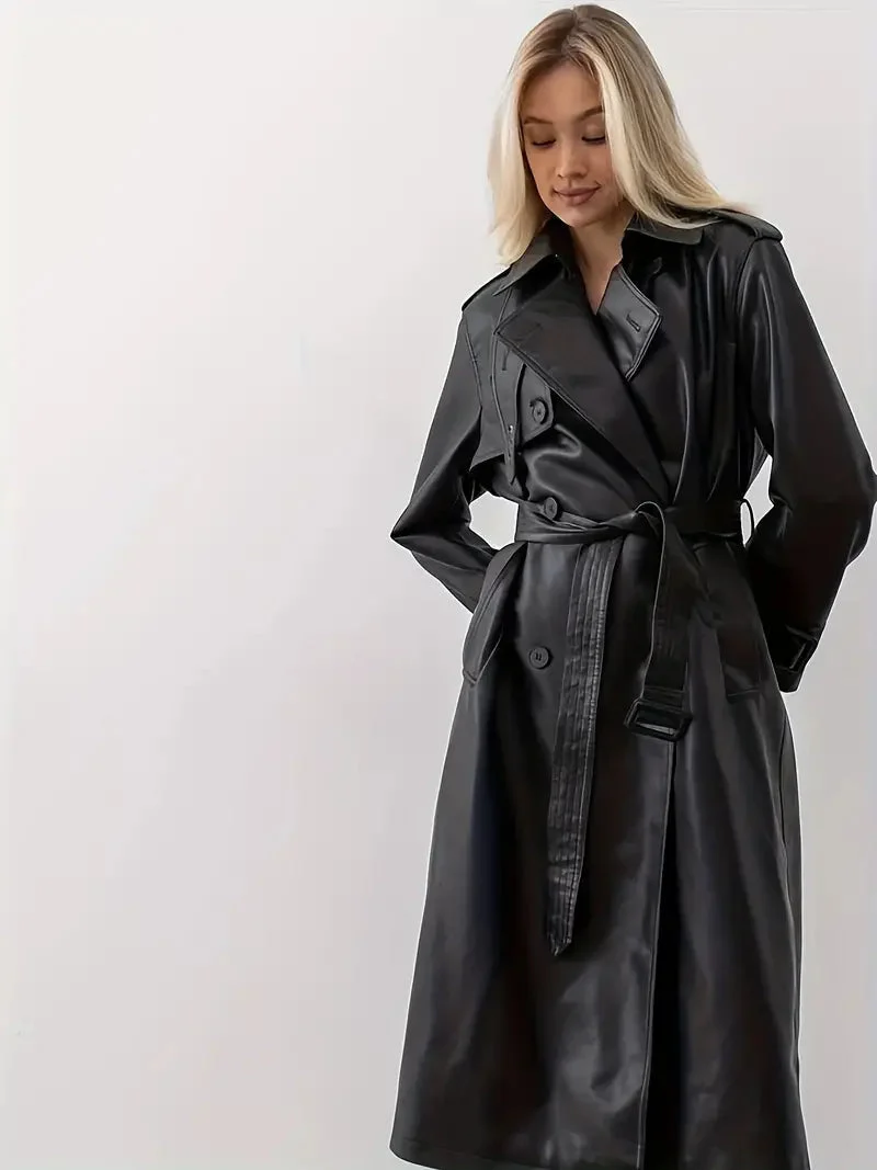 Sophia | Chic And Modern Faux Leather Trench Coat