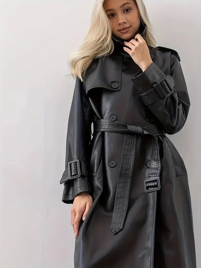 Sophia | Chic And Modern Faux Leather Trench Coat