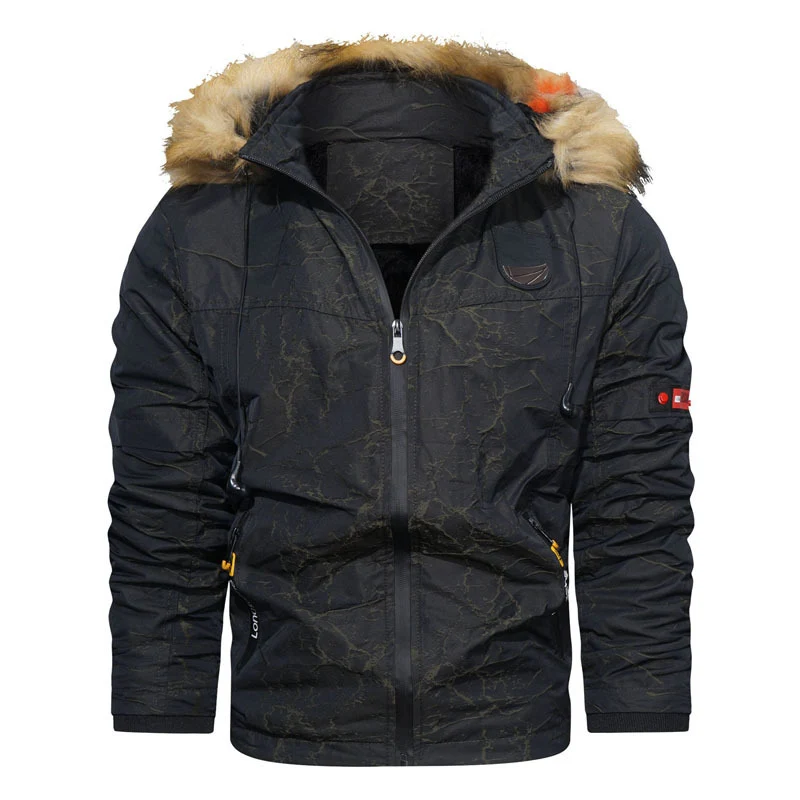 Herren Thermoisolierter Parka im Utility‑Stil mit Kunstfellkapuze und wattierter Innenlage Drune