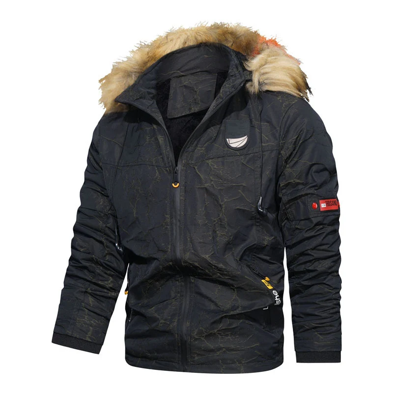 Herren Thermoisolierter Parka im Utility‑Stil mit Kunstfellkapuze und wattierter Innenlage Drune