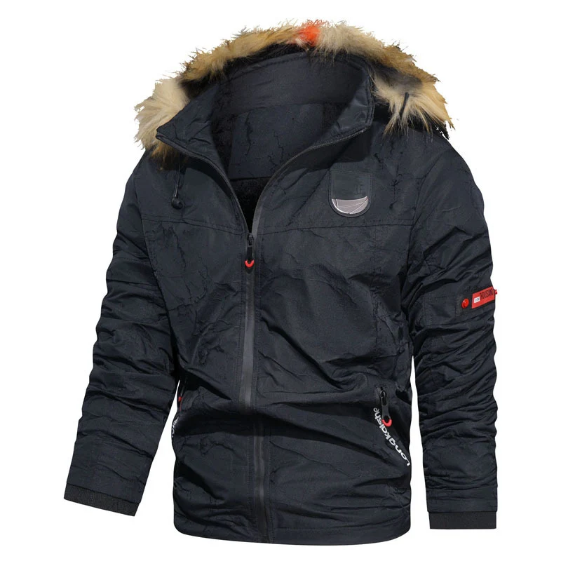 Herren Thermoisolierter Parka im Utility‑Stil mit Kunstfellkapuze und wattierter Innenlage Drune