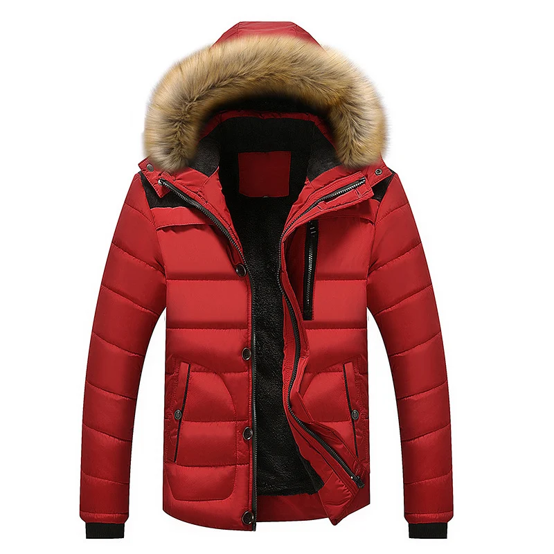 Herren Thermo-Steppparka mit Kapuze, Kunstfellbesatz und Fleece-Innenfutter Drune