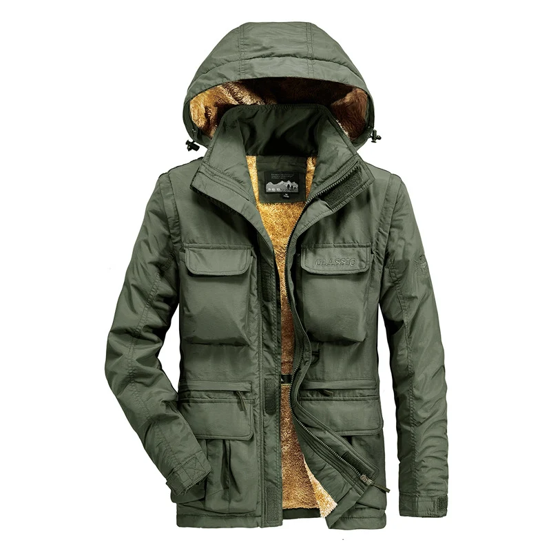 Herren Thermo-Parka mit Teddyfleece-Innenfutter, Kapuze und Multifunktionstaschen Drune