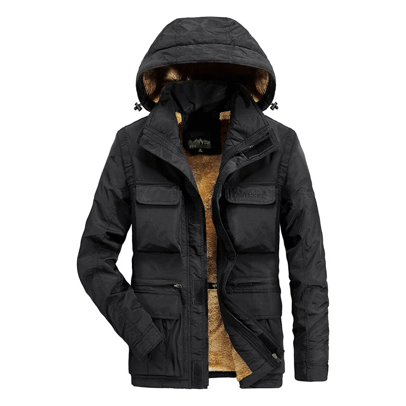 Herren Thermo-Parka mit Teddyfleece-Innenfutter, Kapuze und Multifunktionstaschen Drune