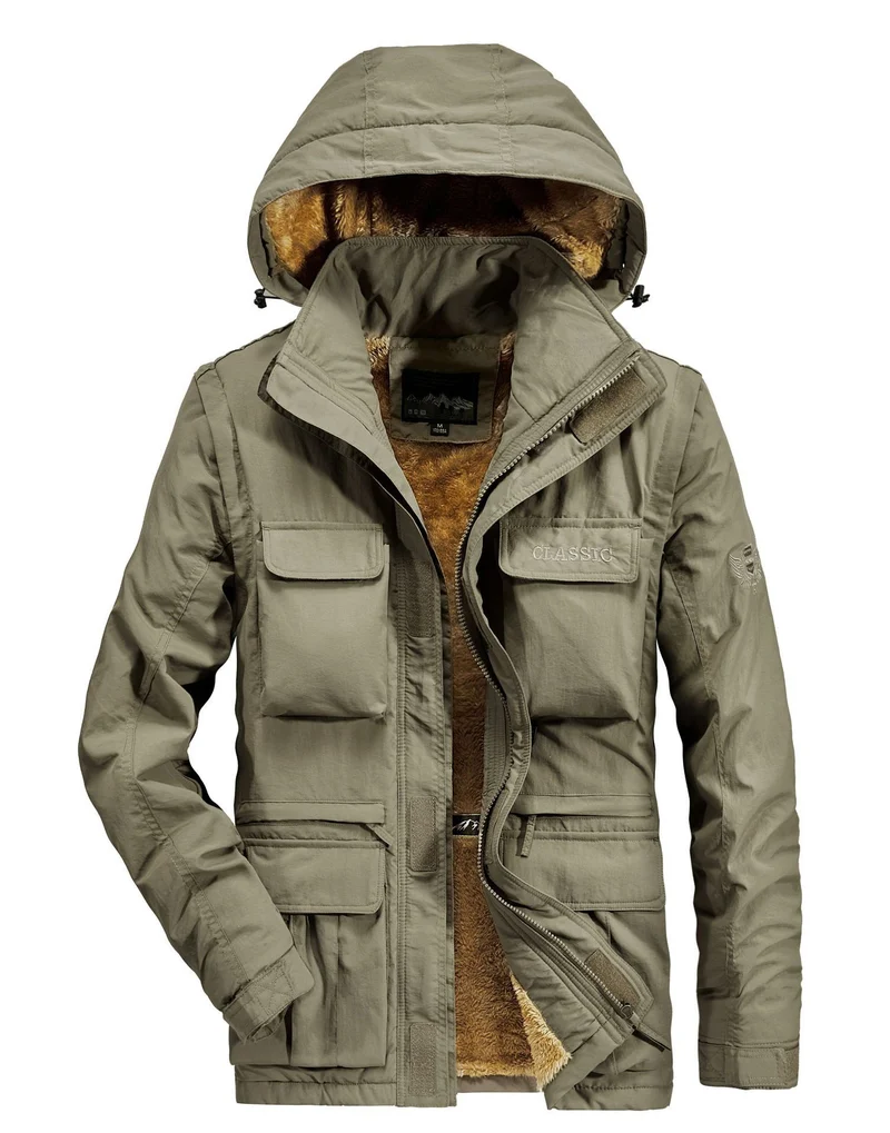 Herren Thermo-Parka mit Teddyfleece-Innenfutter, Kapuze und Multifunktionstaschen Drune
