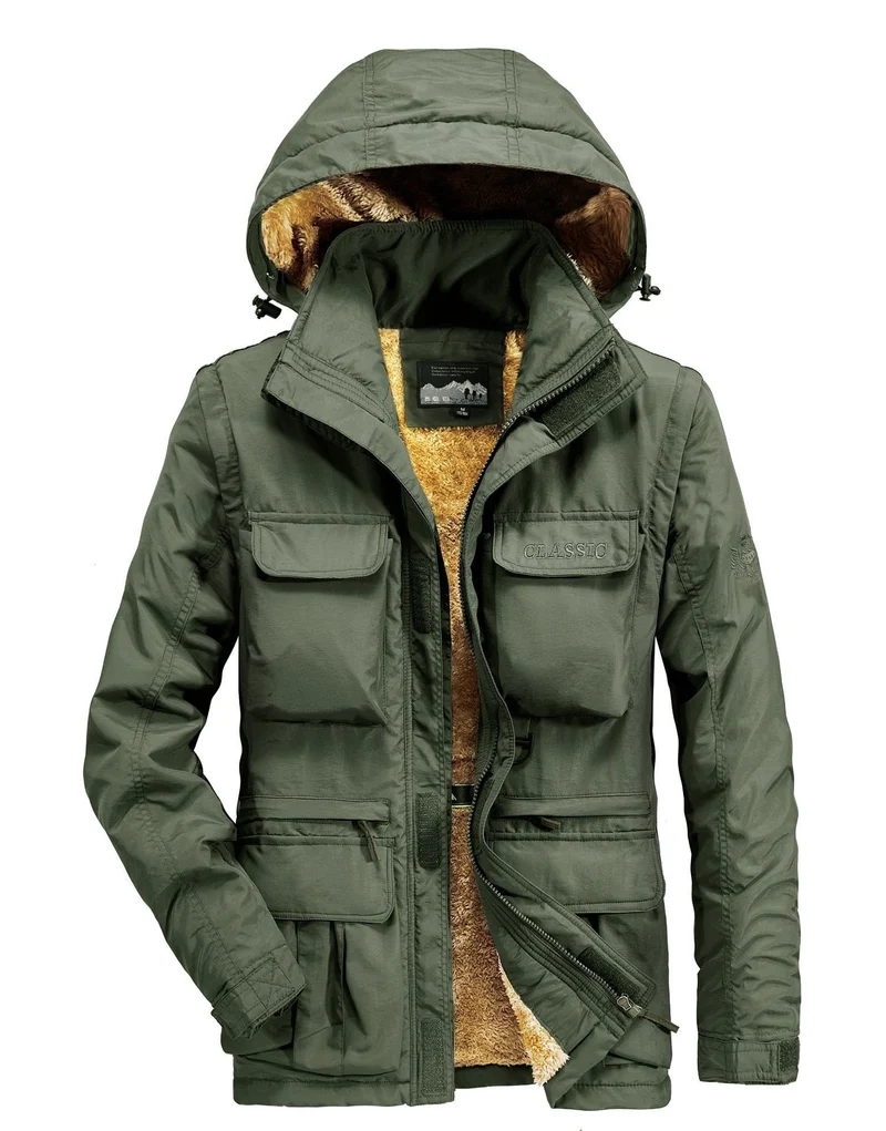 Herren Thermo-Parka mit Teddyfleece-Innenfutter, Kapuze und Multifunktionstaschen Drune