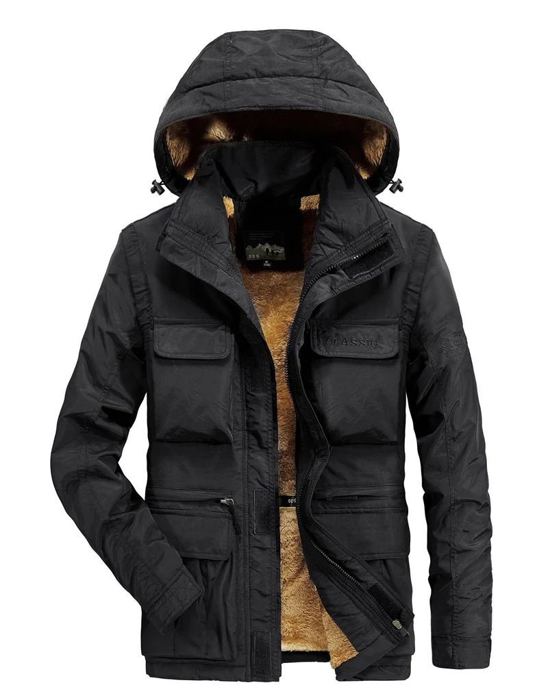 Herren Thermo-Parka mit Teddyfleece-Innenfutter, Kapuze und Multifunktionstaschen Drune