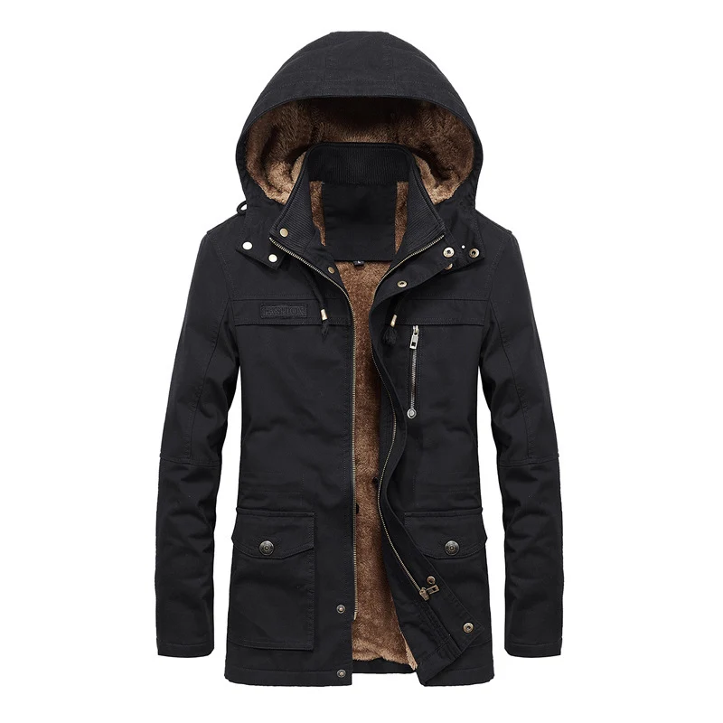 Herren Thermo-Fieldparka im Canvas‑Look mit wärmender Teddy-Innenfütterung und verstellbarer Kapuze Drune