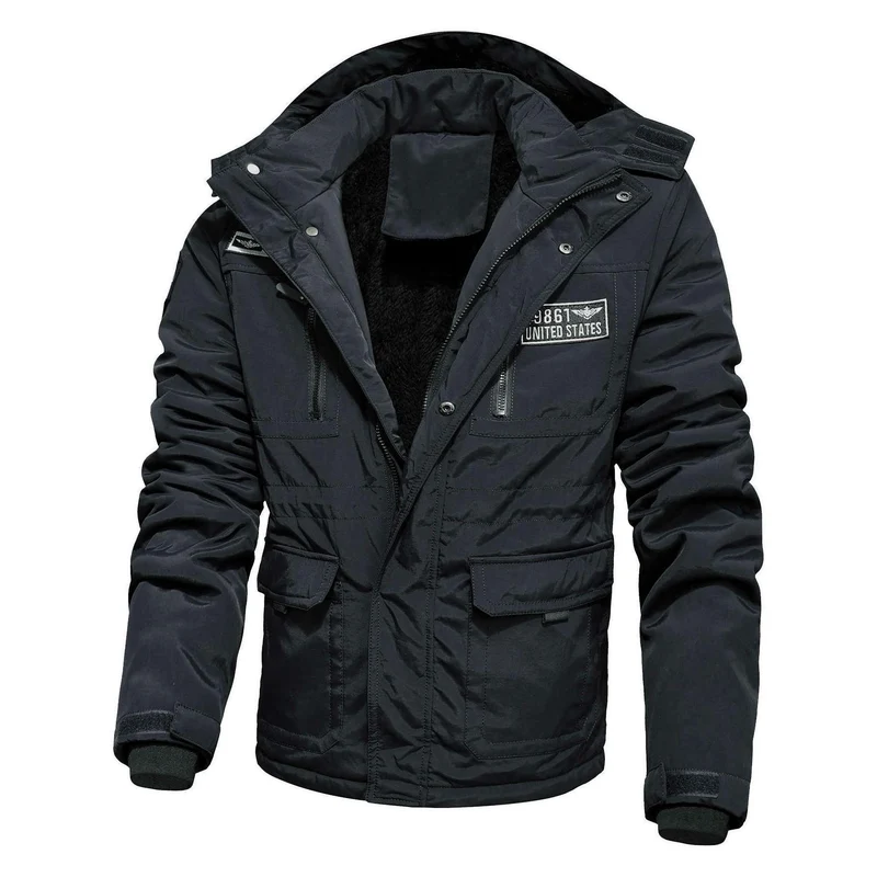 Herren Thermo-Fieldjacke mit Teddyfleece-Innenfutter, Utility-Taschen und winddichter Front Drune