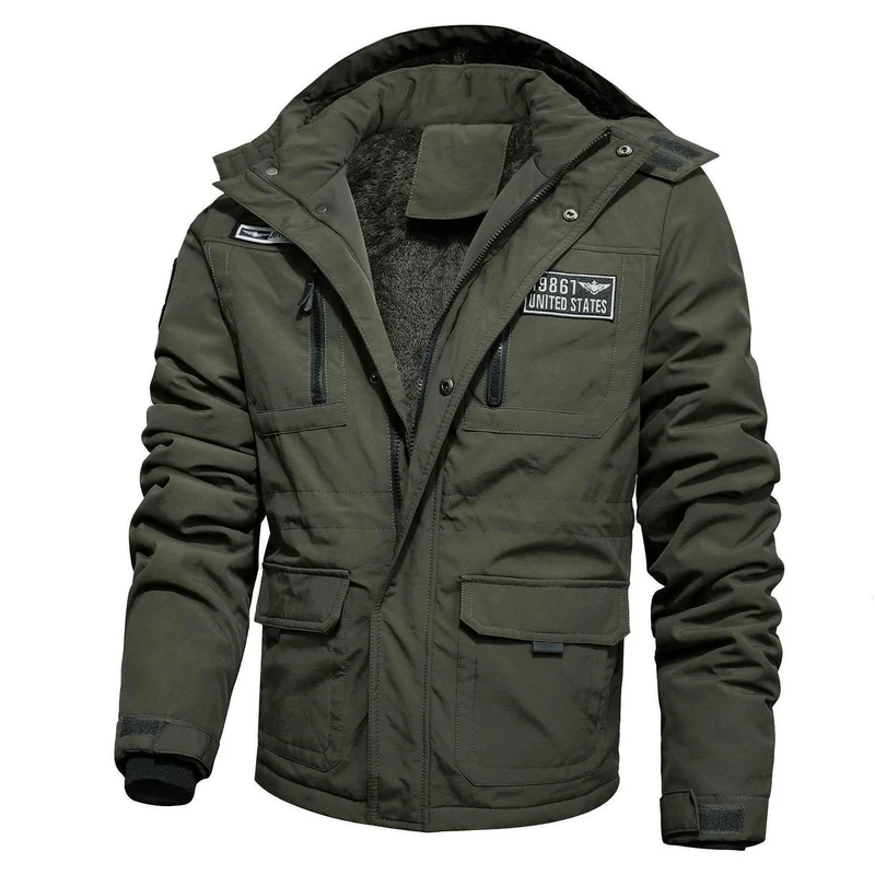 Herren Thermo-Fieldjacke mit Teddyfleece-Innenfutter, Utility-Taschen und winddichter Front Drune